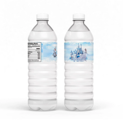 Frozen Water Bottle Label with a customized Frozen design for a themed party drink decoration