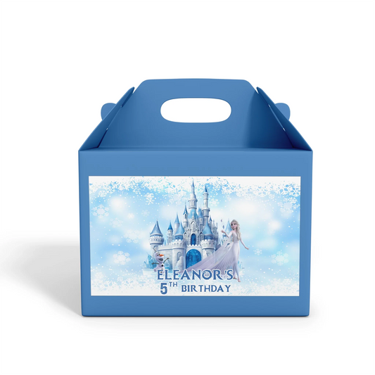 Frozen Treat Box Label to personalize treat boxes with a custom Frozen design and text