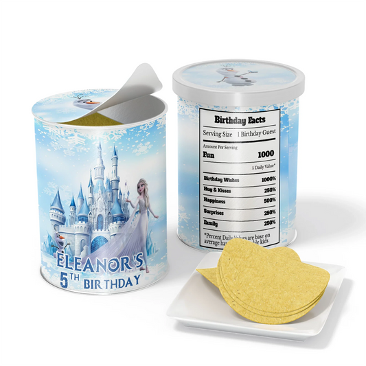 Frozen Small Pringles Label with a custom Frozen theme for mini snack containers at a party