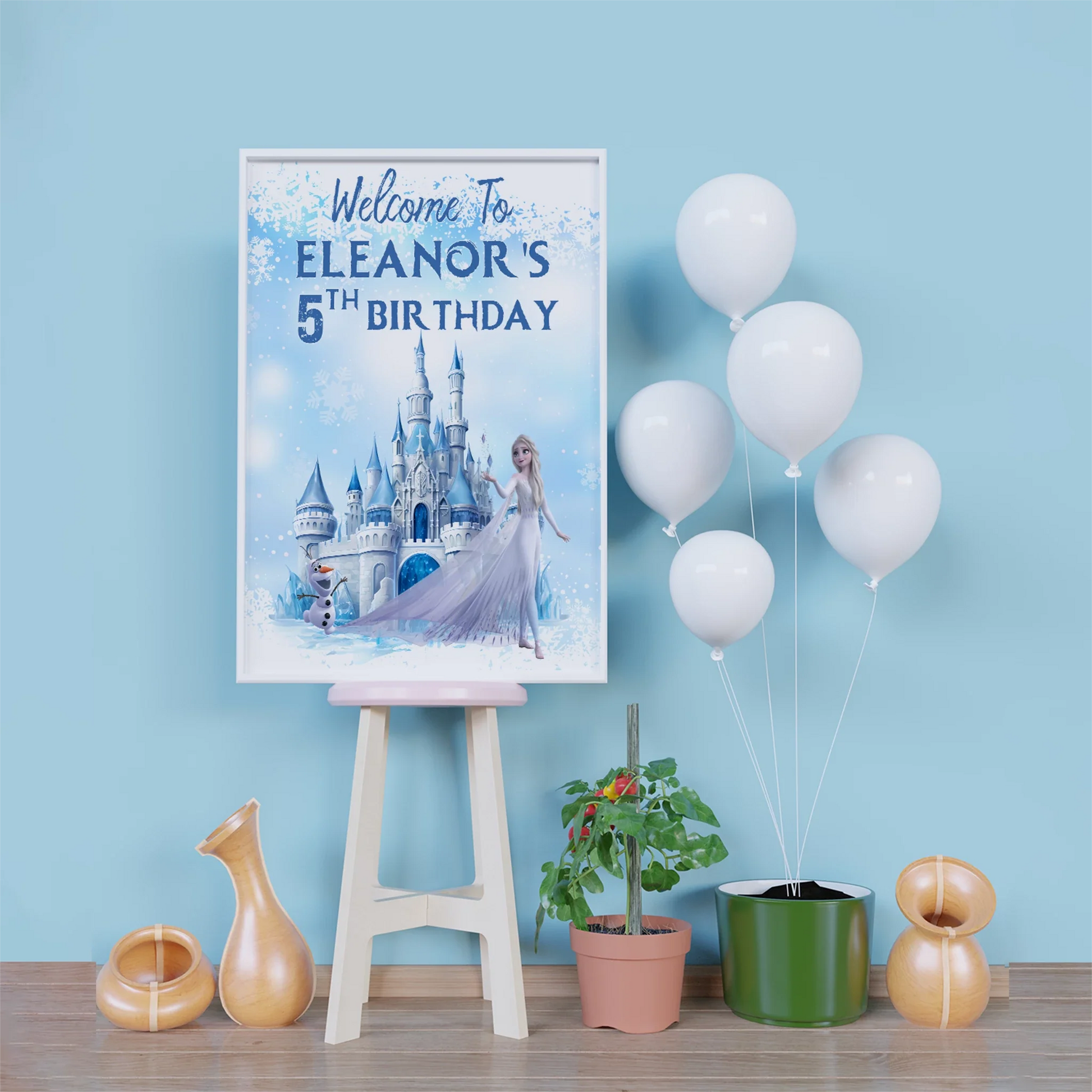 Frozen Birthday Decorations, Anna, Elsa, Olaf Party Supplies, Frozen Themed, Frozen Disney Digital Template, Editable Frozen Image SVG PNG