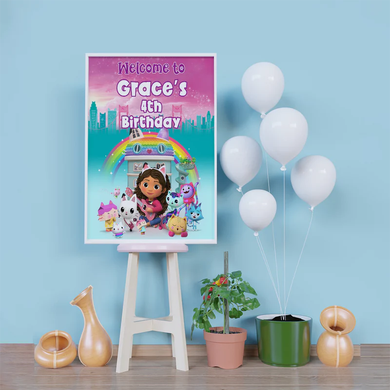 Gabby's Dollhouse Birthday Decorations, Gabby Party Supplies, Pandy Paws Themed, Gabby TV series Digital Template, Editable Gabby's Dollhouse Image SVG PNG