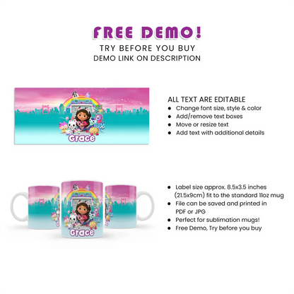 Gabbys Dollhouse Sublimation Mug Personalized Birthday Gift Idea