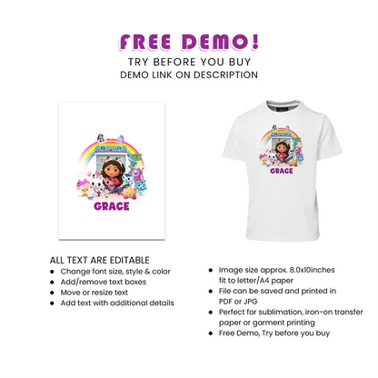 Gabbys Dollhouse Sublimation T-Shirt Personalized Birthday Outfit