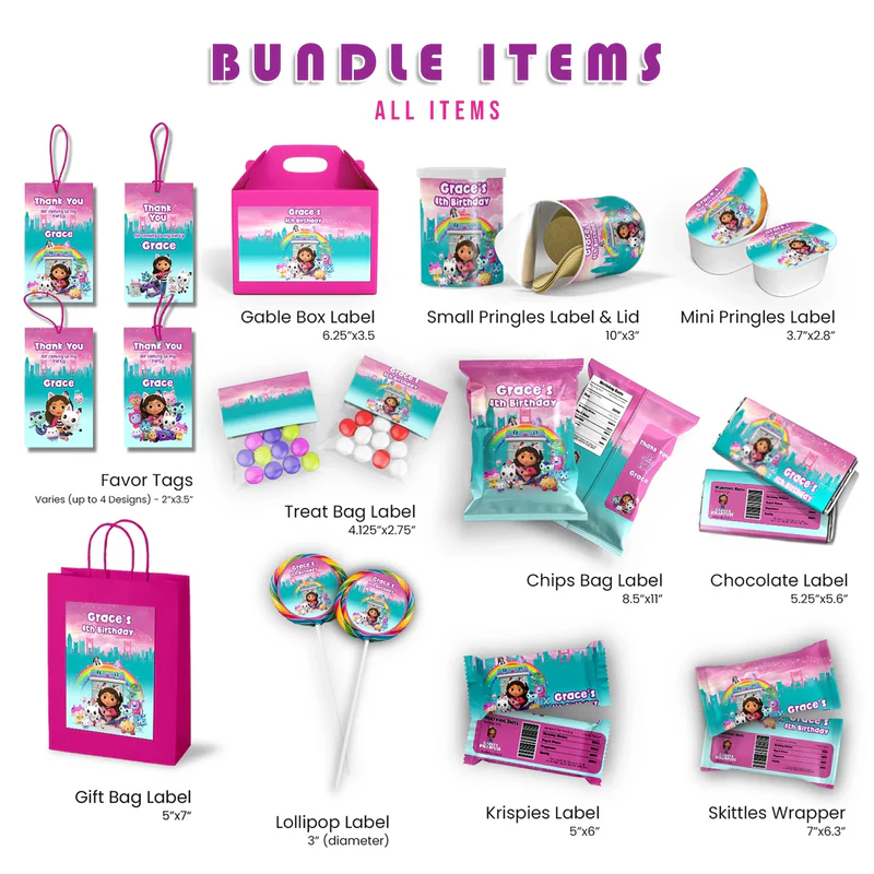 Gabby's Dollhouse Birthday Decorations, Gabby Party Supplies, Pandy Paws Themed, Gabby TV series Digital Template, Editable Gabby's Dollhouse Image SVG PNG
