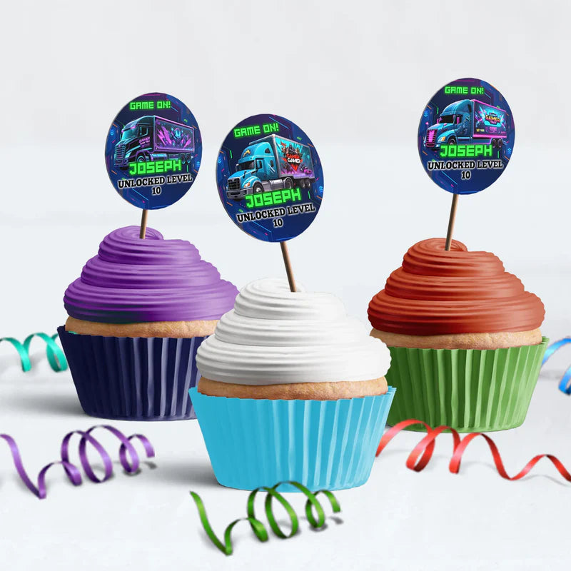 Game Truck Birthday Decorations, Video Games Party Supplies, VR Games Themed, VR Neon Digital Template, Editable Game Truck Image SVG PNG