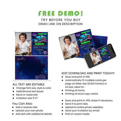 Game Truck Photo Card Invitations – Personalized Birthday Invites