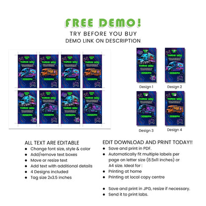 Buy Game Truck Favor Tags – Personalized Party Thank You Tags