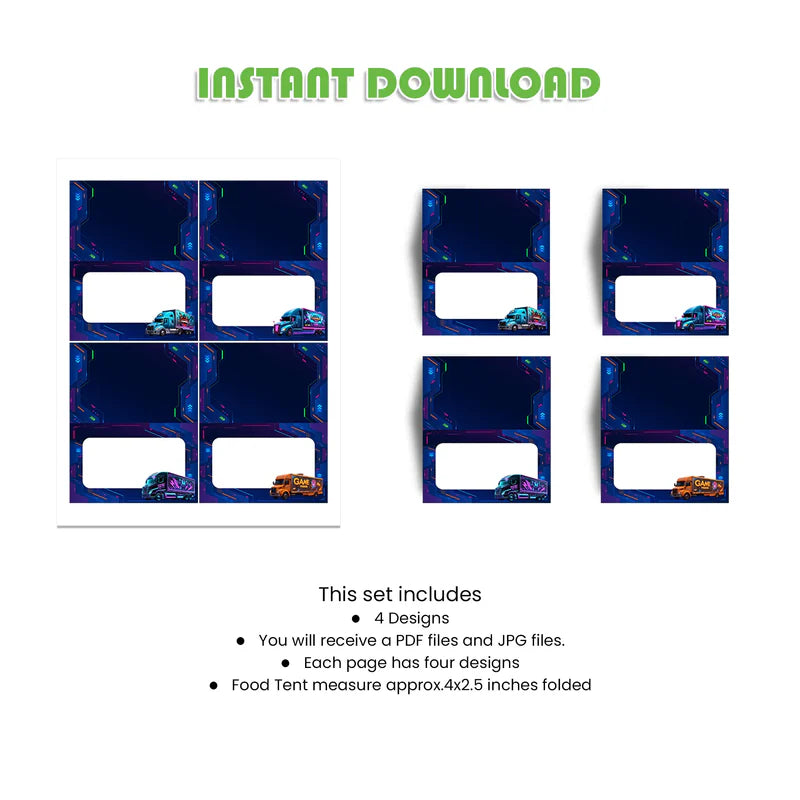 Game Truck Food Cards – Personalized Buffet Table Labels