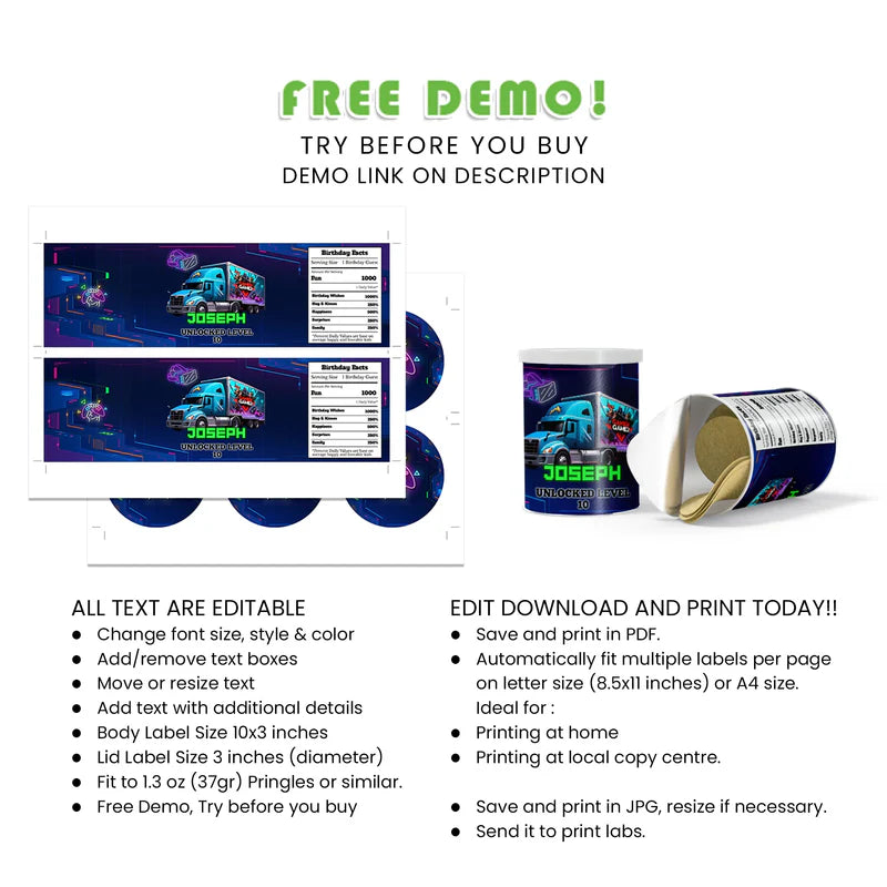 Buy Game Truck Small Pringles Labels – Custom Snack Can Wraps