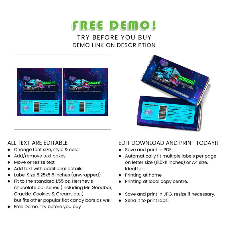 Buy Game Truck Chocolate Labels – Custom Candy Bar Wrappers