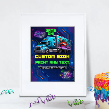 Game Truck Birthday Decorations, Video Games Party Supplies, VR Games Themed, VR Neon Digital Template, Editable Game Truck Image SVG PNG