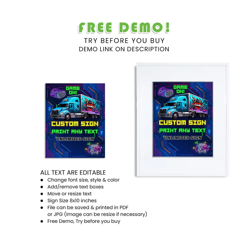 Buy Game Truck Custom Party Sign – Personalized Birthday Decor
