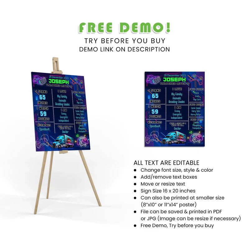 Buy Game Truck Milestone Poster – Custom Birthday Stats Board