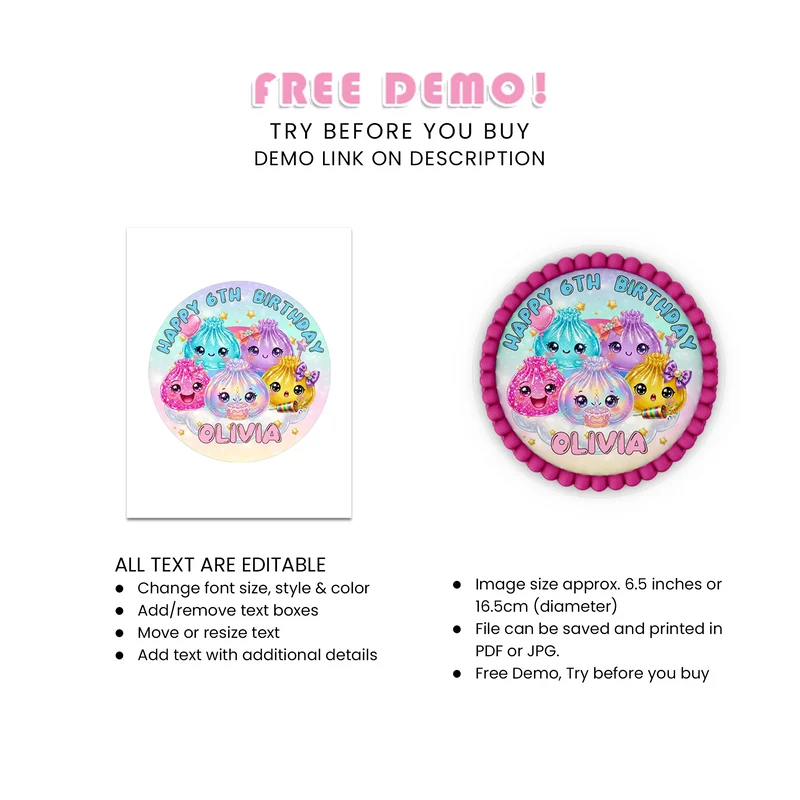 Glitter Dumpling Personalized Icing Sheet Cake Images Digital Download