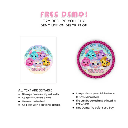 Glitter Dumpling Personalized Icing Sheet Cake Images Digital Download