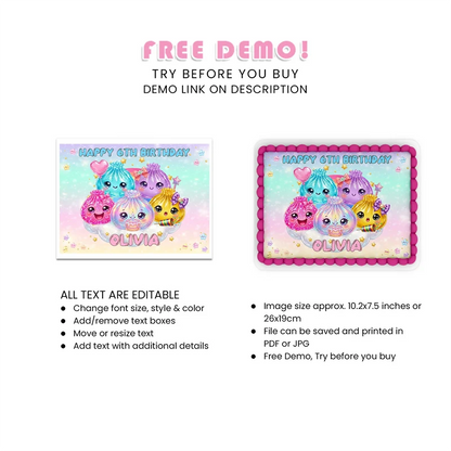 Glitter Dumpling Personalized Icing Sheet Cake Topper Images Digital Download