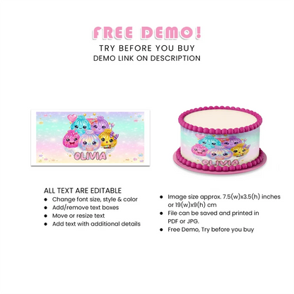 Glitter Dumpling Personalized Cake Strips Image Printable Digital Download