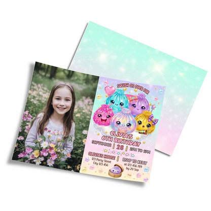 Glitter Dumpling photo card invitations featuring a custom picture frame layout on a clean studio background