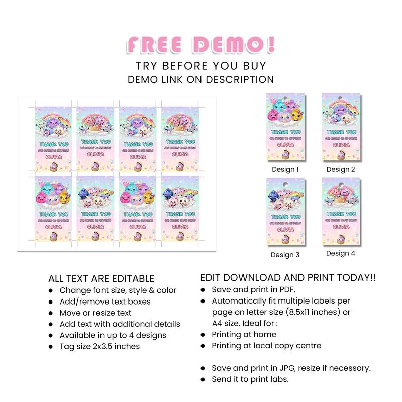 Glitter Dumpling Favor Tags Printable Digital Download