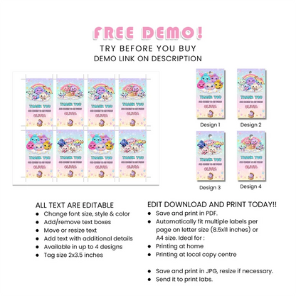 Glitter Dumpling Favor Tags Printable Digital Download