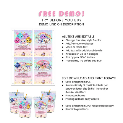 Glitter Dumpling Juice Pouch Label Printable Digital Download