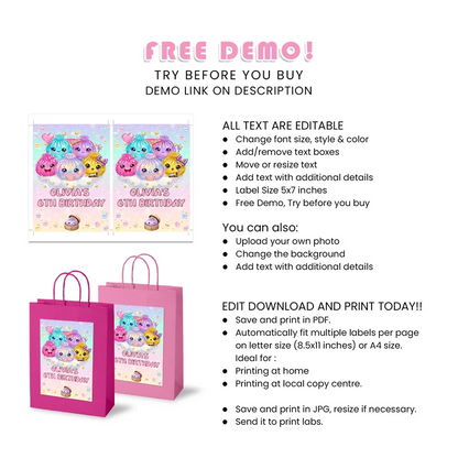 Glitter Dumpling Goodie Bag Label Printable Digital Download