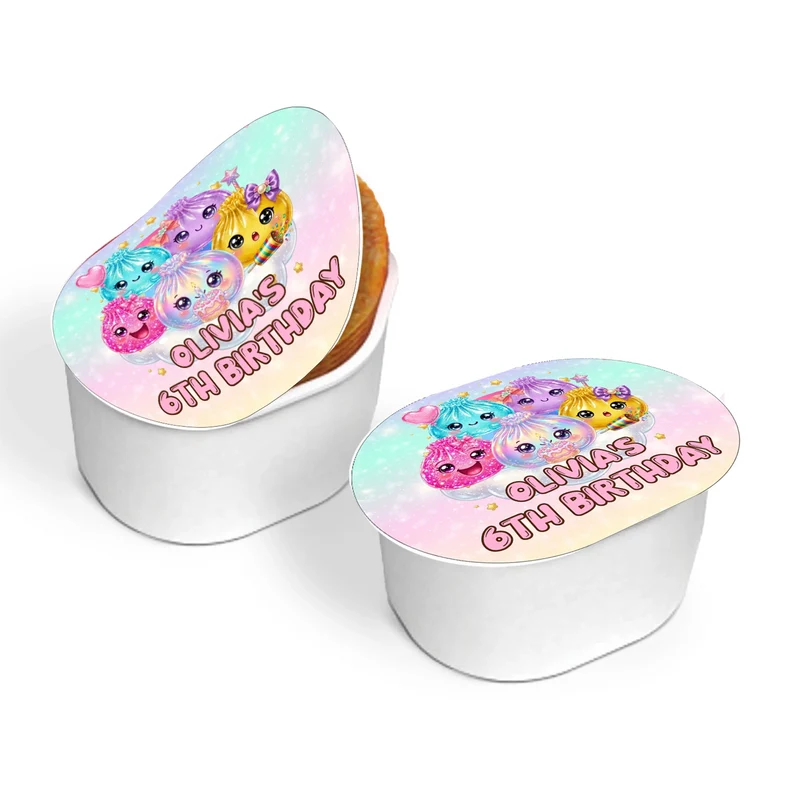 Glitter Dumpling mini Pringles label featuring a vibrant custom design wrapper on a small stackable snack can