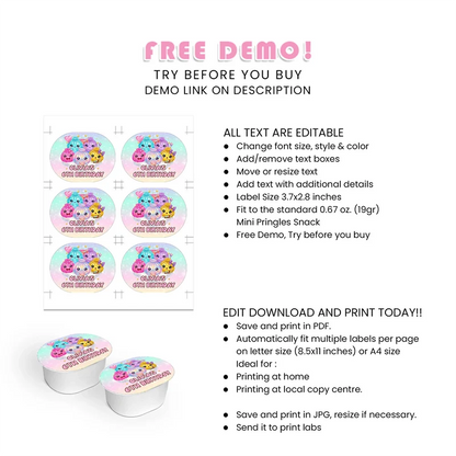 Glitter Dumpling Mini Pringles Label Printable Digital Download
