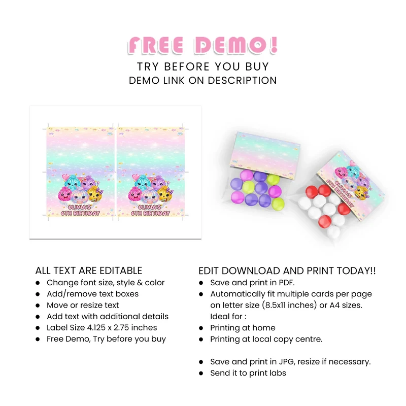 Glitter Dumpling Treat Bag Topper Label Printable Digital Download