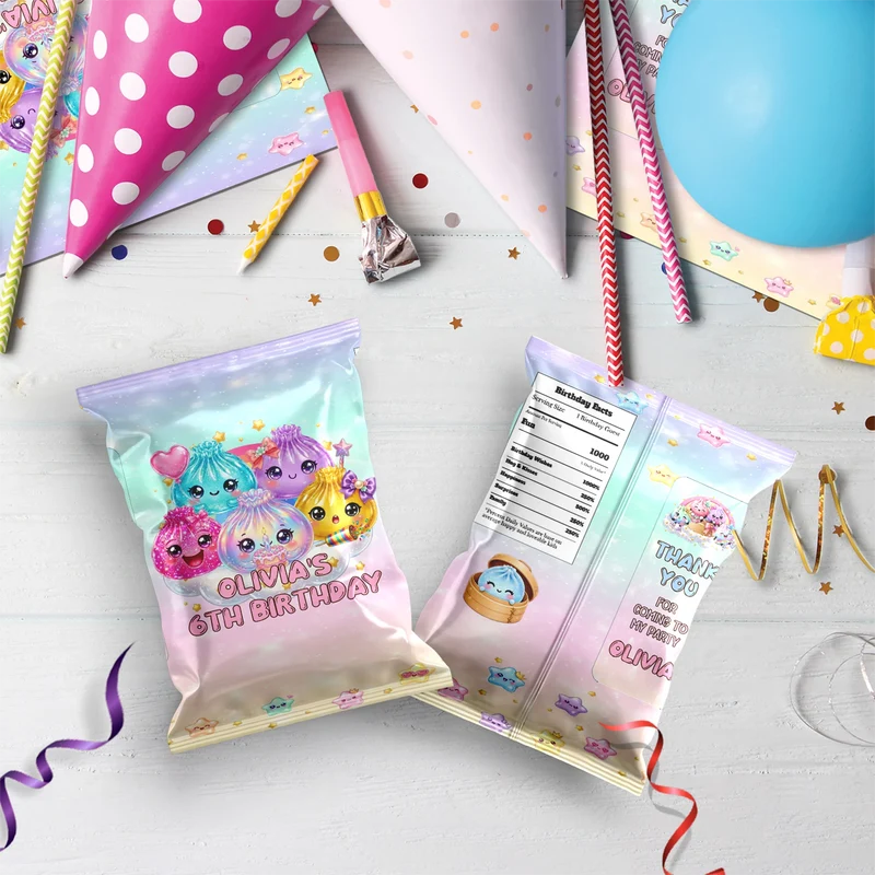 Mystery Box Birthday Decorations, Squishy Toy Party Supplies, Glitter Dumpling Themed, Viral kids toy Digital Template, Editable Glitter Dumpling Image SVG PNG