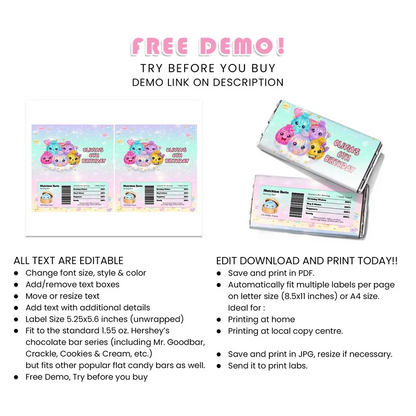 Glitter Dumpling Chocolate Label Printable Digital Download