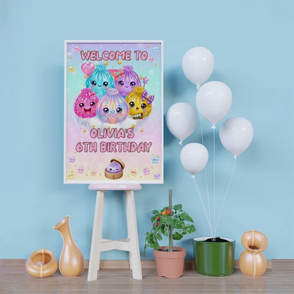 Mystery Box Birthday Decorations, Squishy Toy Party Supplies, Glitter Dumpling Themed, Viral kids toy Digital Template, Editable Glitter Dumpling Image SVG PNG