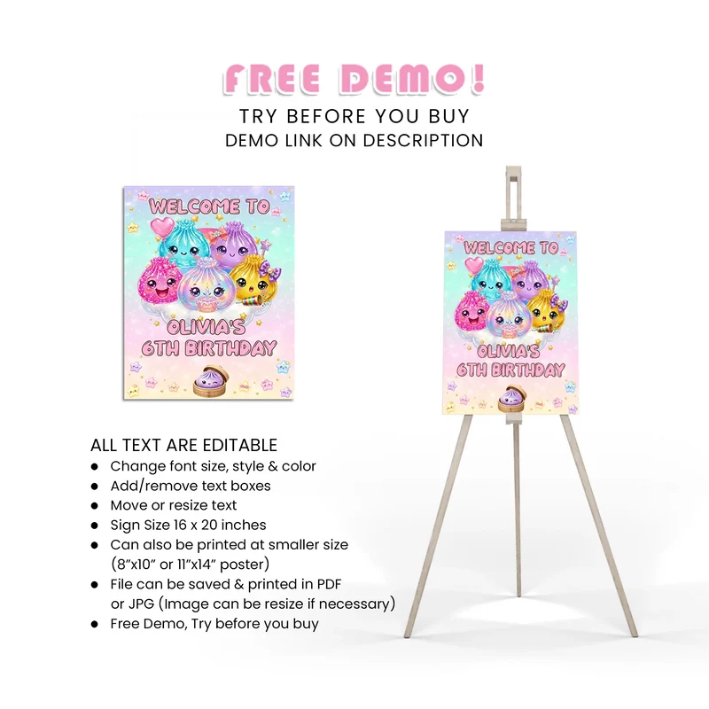Glitter Dumpling Welcome Sign Printable Digital Download