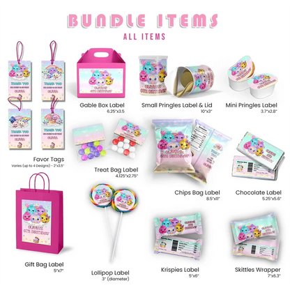 Mystery Box Birthday Decorations, Squishy Toy Party Supplies, Glitter Dumpling Themed, Viral kids toy Digital Template, Editable Glitter Dumpling Image SVG PNG