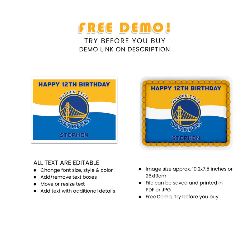 Golden State Warriors Edible Sheet Cake Topper Printable