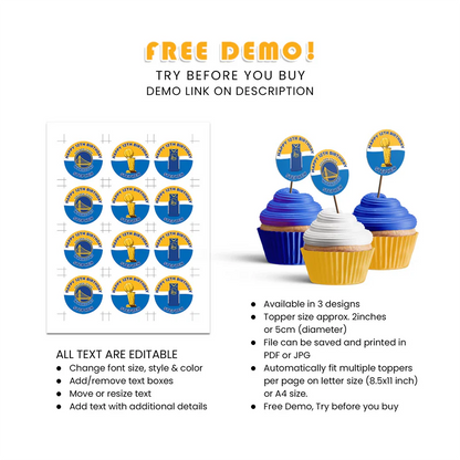 Golden State Warriors Cupcakes Toppers Personalized Decor
