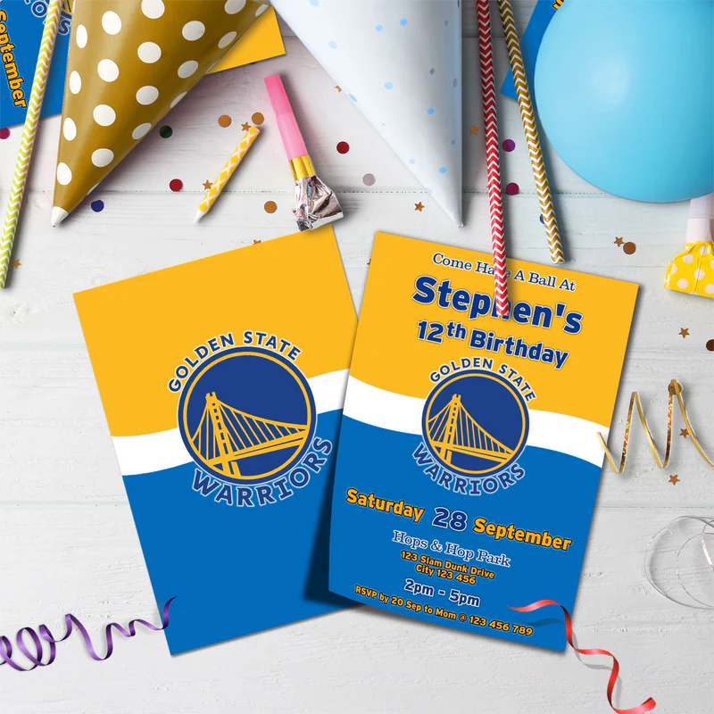 Golden State Warriors Birthday Decorations, NBA Team Party Supplies, Basketball Themed, GSW Stephen Curry Digital Template, Editable Golden State Warriors Image SVG PNG