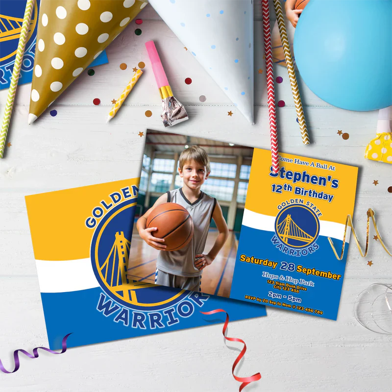 Golden State Warriors Birthday Decorations, NBA Team Party Supplies, Basketball Themed, GSW Stephen Curry Digital Template, Editable Golden State Warriors Image SVG PNG