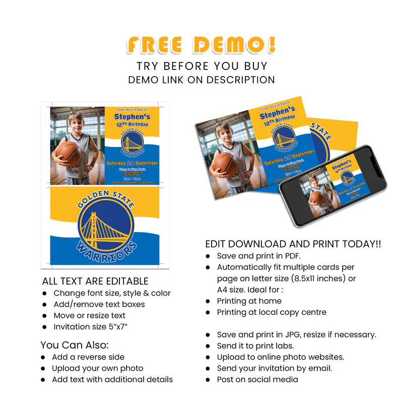 Golden State Warriors Photo Card Invitations Custom Design