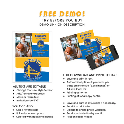 Golden State Warriors Photo Card Invitations Custom Design