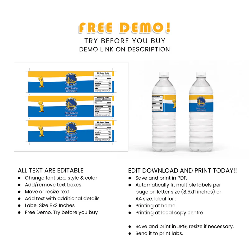 Golden State Warriors Water Bottle Label Custom Wraps