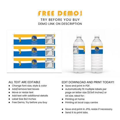 Golden State Warriors Water Bottle Label Custom Wraps