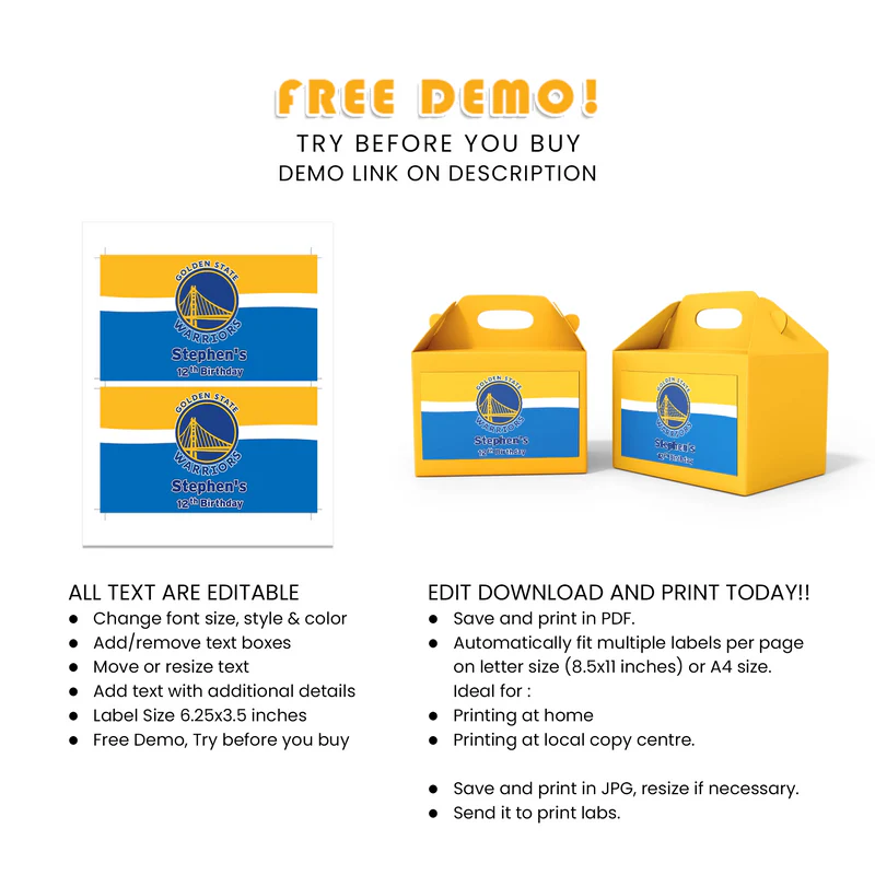 Golden State Warriors Treat Box Label Custom Tags