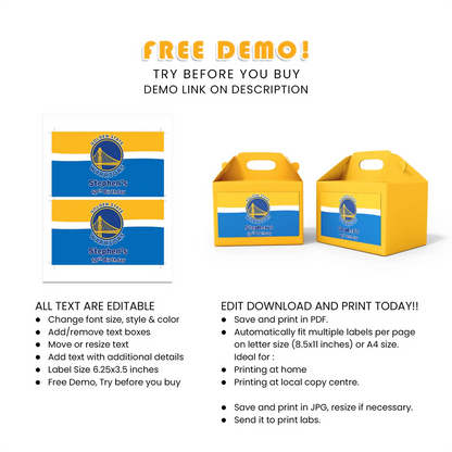 Golden State Warriors Treat Box Label Custom Tags
