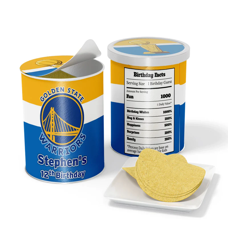 Golden State Warriors small Pringles label fit for mini canister with vibrant team pattern