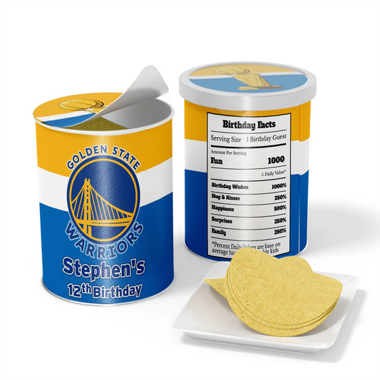 Golden State Warriors small Pringles label fit for mini canister with vibrant team pattern