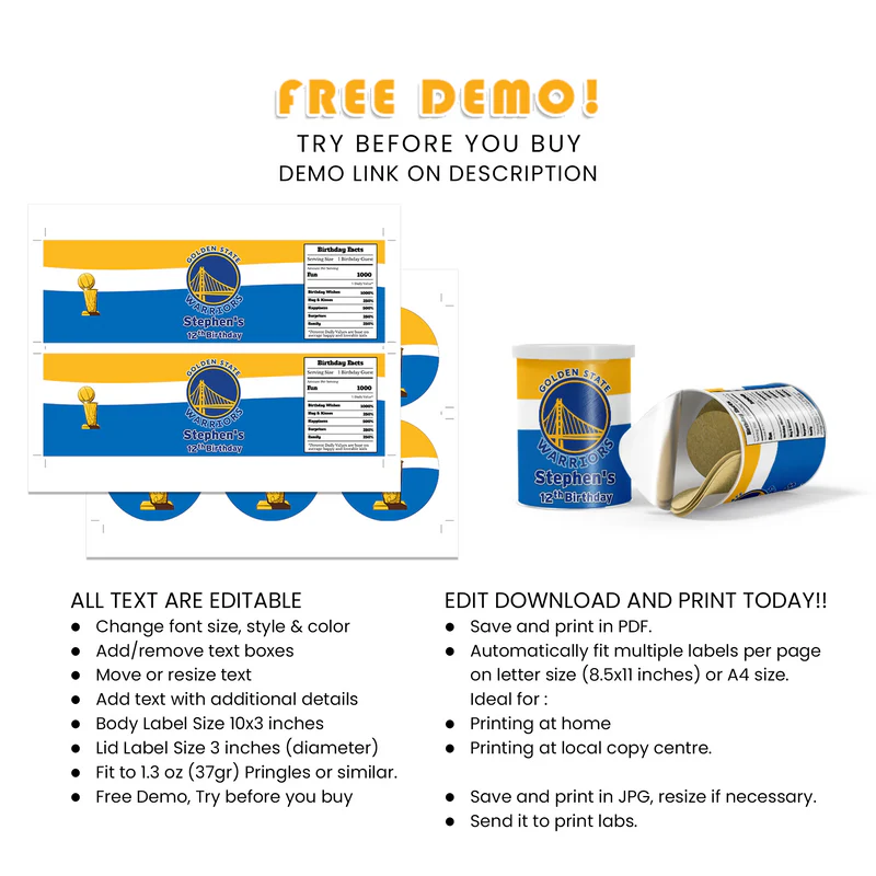 Golden State Warriors Small Pringles Label Snack Wraps