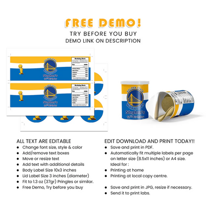 Golden State Warriors Small Pringles Label Snack Wraps