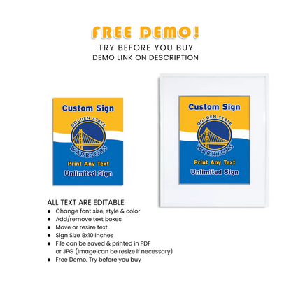 Golden State Warriors Custom Sign Printable Party Decor