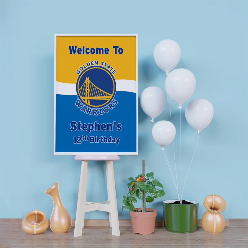 Golden State Warriors Birthday Decorations, NBA Team Party Supplies, Basketball Themed, GSW Stephen Curry Digital Template, Editable Golden State Warriors Image SVG PNG